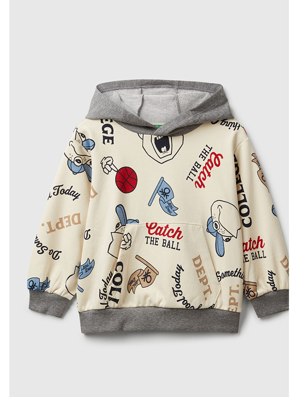 Ekru Erkek Çocuk Ekri Mix Tamamı Baskılı Önü Cepli Kapüşonlu Sweatshirt