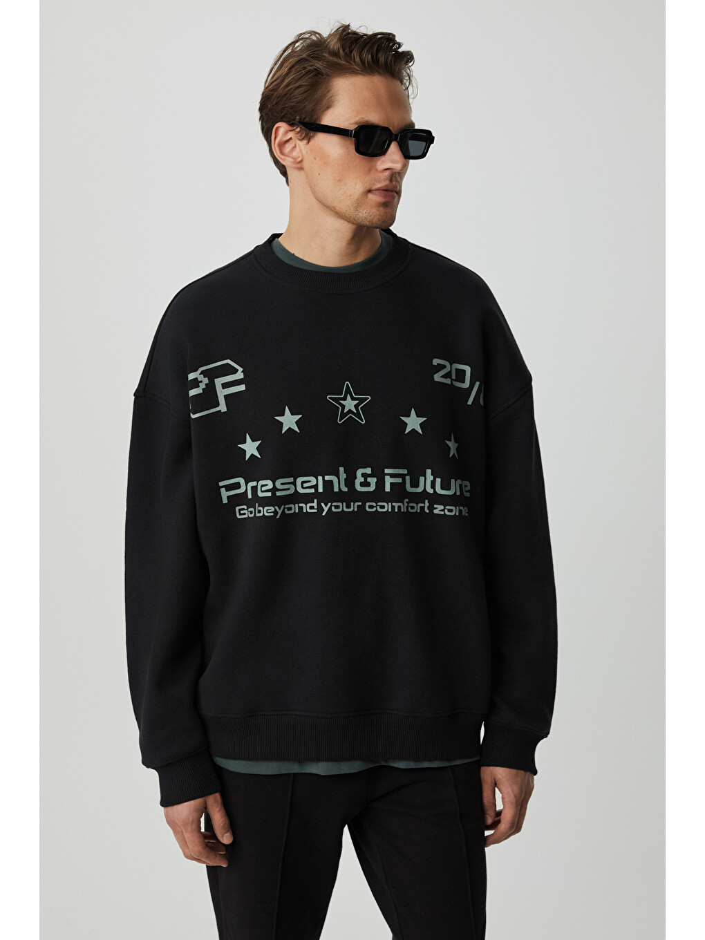 Cassy Erkek Organik Pamuklu Yumuşacık Baskı Detaylı Antrasit Sweatshirt-1