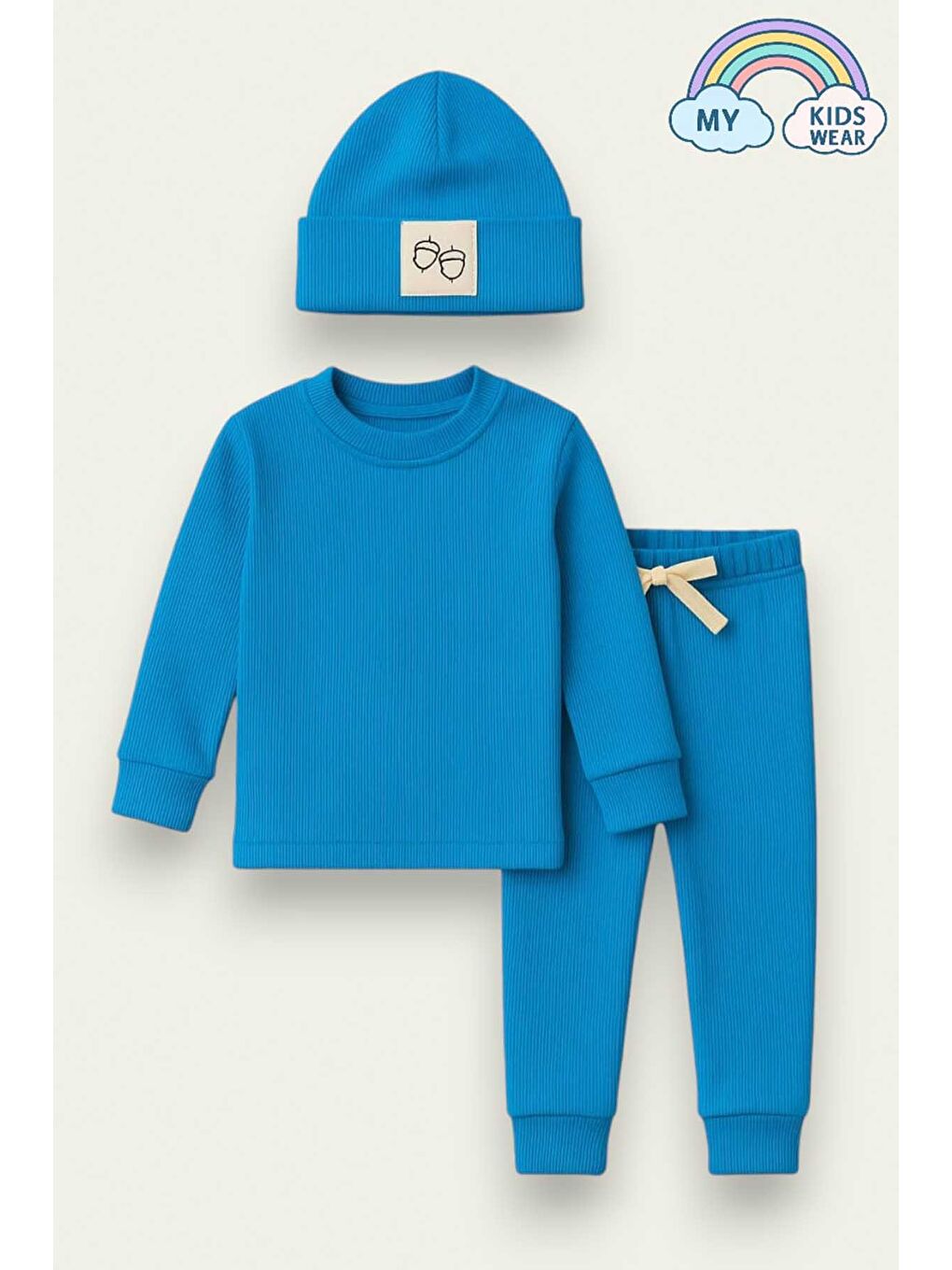 Mavi Fitilli Unisex Bebek - Çocuk Üçlü Takım