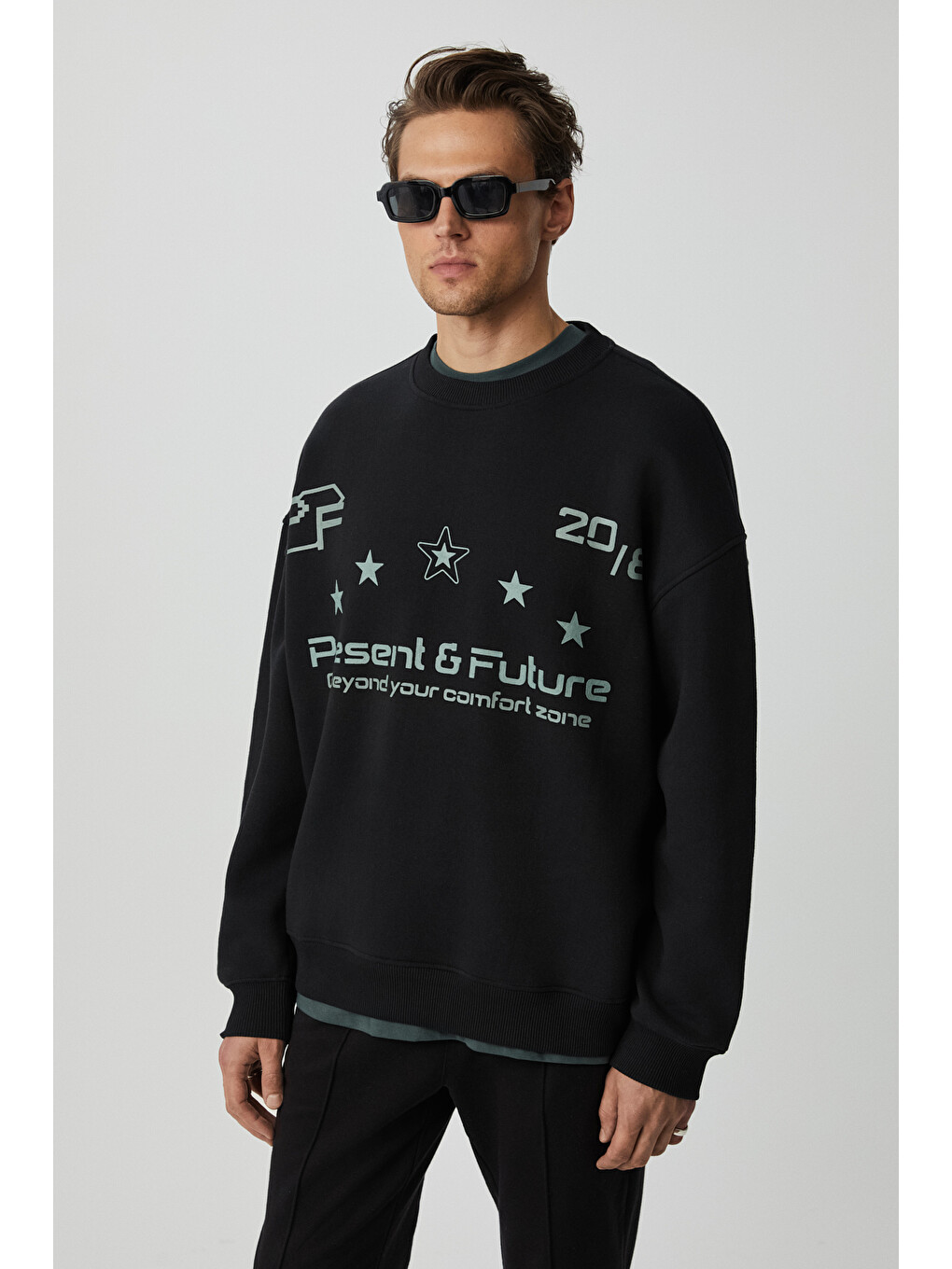 Cassy Erkek Organik Pamuklu Yumuşacık Baskı Detaylı Antrasit Sweatshirt-2