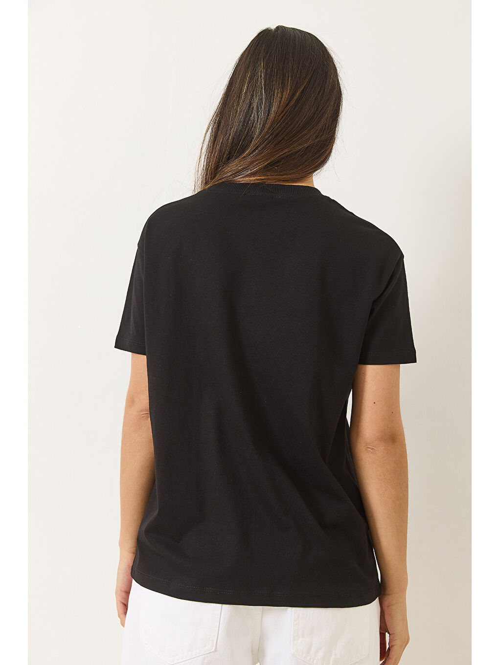 Siyah Kadın Teddy Kurdele Detaylı Taşlı T-Shirt-4