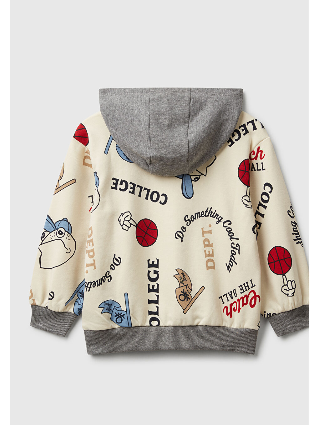 Ekru Erkek Çocuk Ekri Mix Tamamı Baskılı Önü Cepli Kapüşonlu Sweatshirt-1