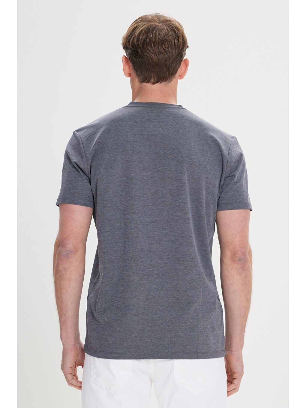 Erkek Antrasit Yumuşak Dokulu Slim Fit Dar Kesim Bisiklet Yaka Tişört-4