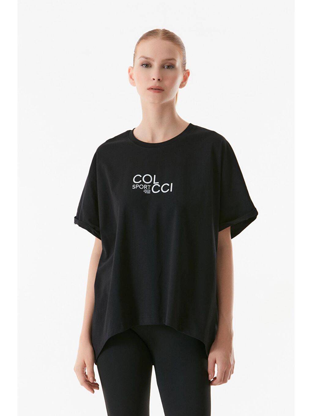 Siyah Yazı Baskılı Bisiklet Yaka Oversize Tişört