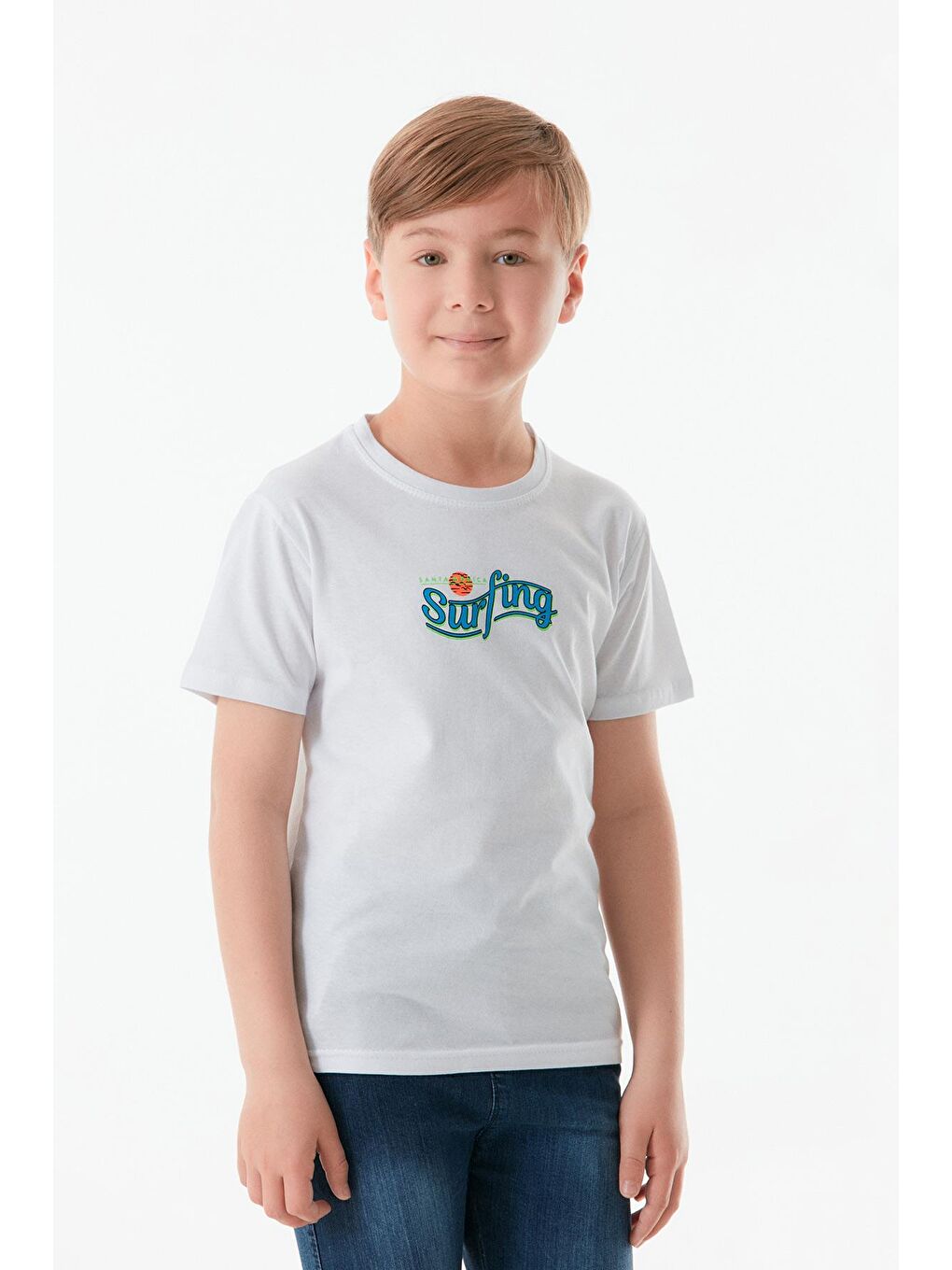 Beyaz Önü Ve Arkası Baskılı Erkek Çocuk Tişört-1