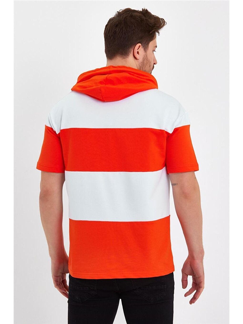 Beyaz Erkek 3 Iplik Parçalı Kapüşonlu Çok Renkli Kapüşonlu Tişört-4