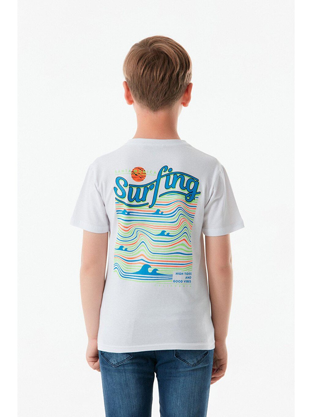 Beyaz Önü Ve Arkası Baskılı Erkek Çocuk Tişört-2