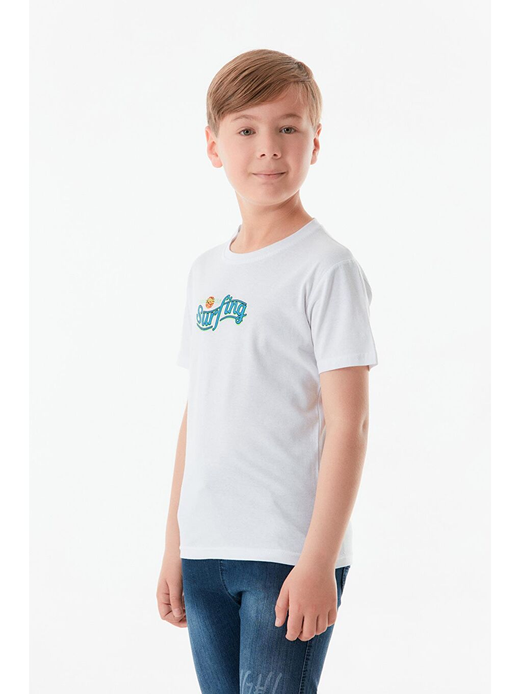 Beyaz Önü Ve Arkası Baskılı Erkek Çocuk Tişört-3