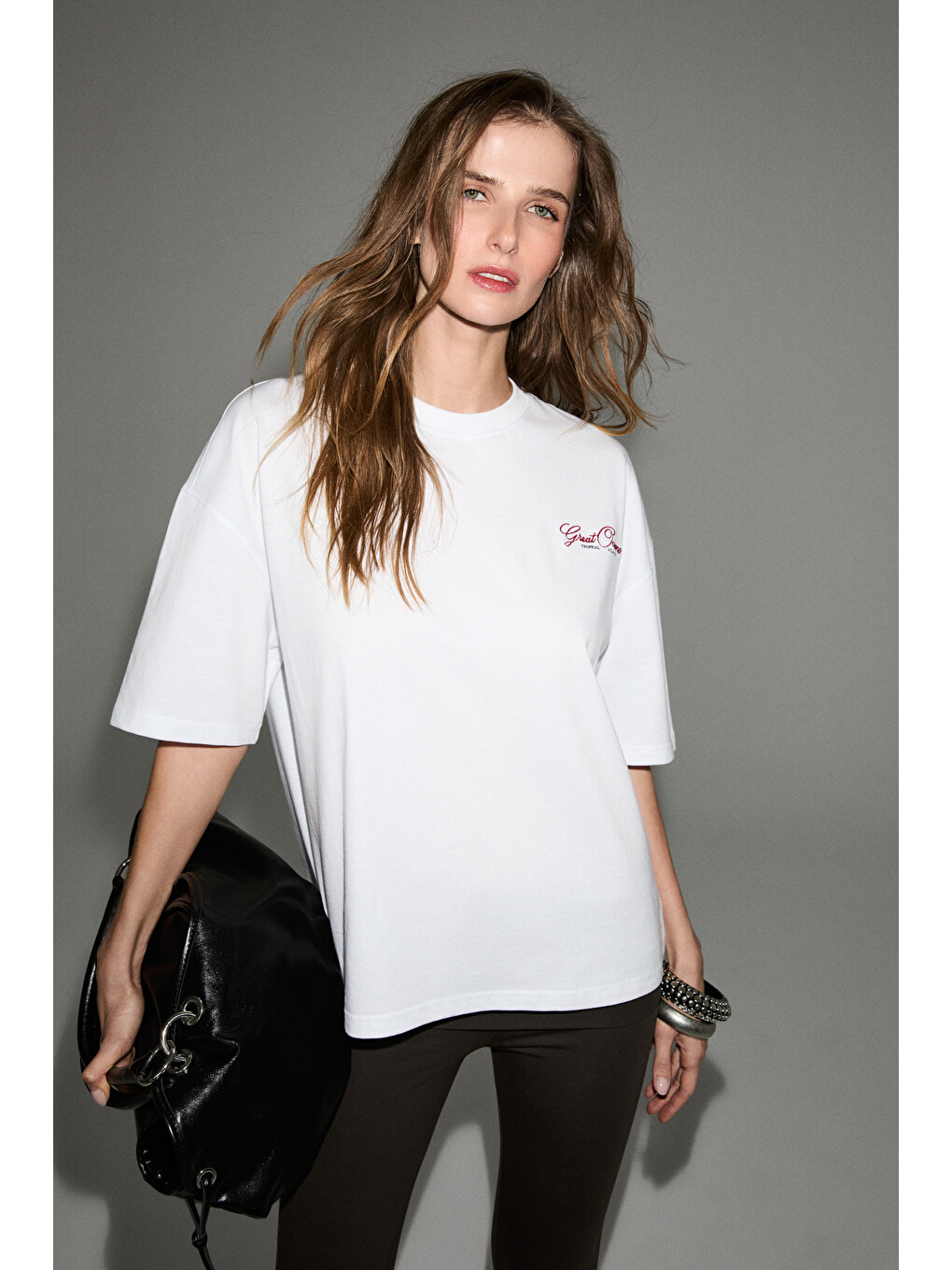 Beyaz GERANIUM Kadın Yuvarlak Yakalı Organik Pamuklu Baskı Detaylı BEYAZ T-Shirt-3