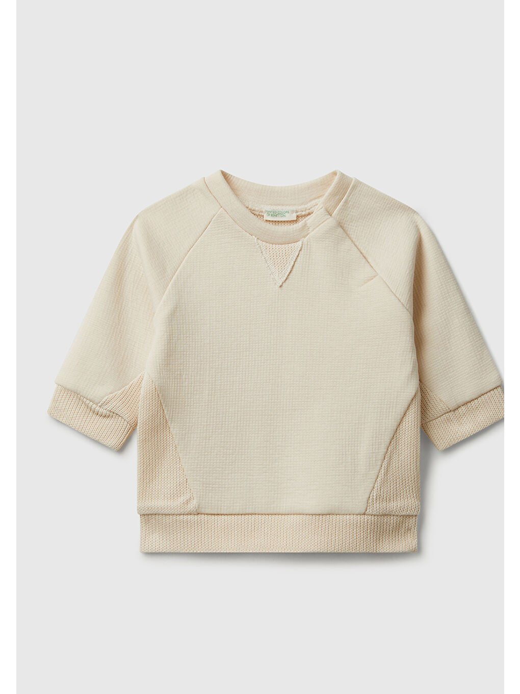 Bej Bebek Taş Rengi Yakası Üçgen Motifli Ribana  Sweatshirt