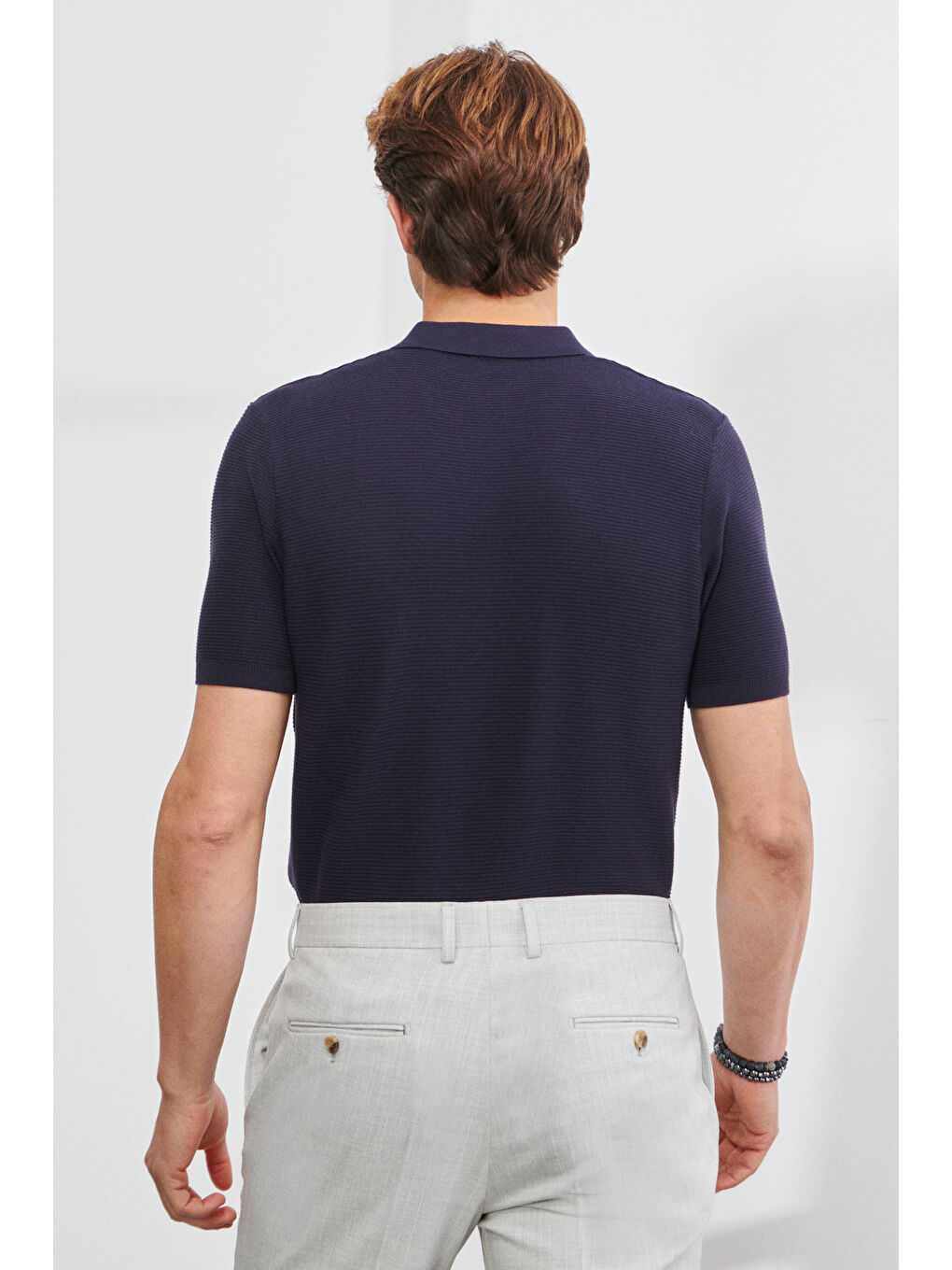 Erkek Lacivert Standart Fit Normal Kesim Polo Yaka Kısa Kollu Triko-7