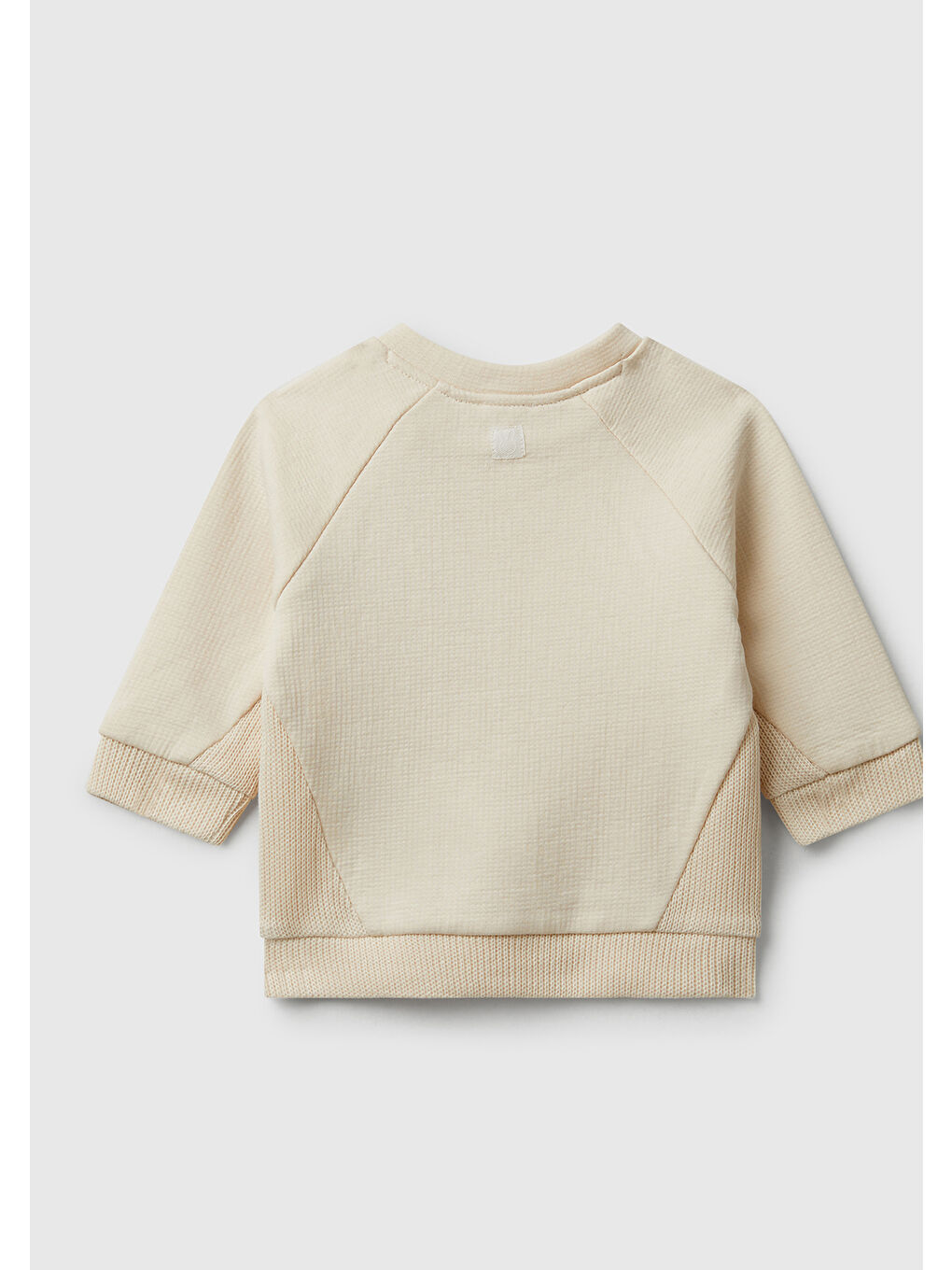 Bej Bebek Taş Rengi Yakası Üçgen Motifli Ribana  Sweatshirt-1