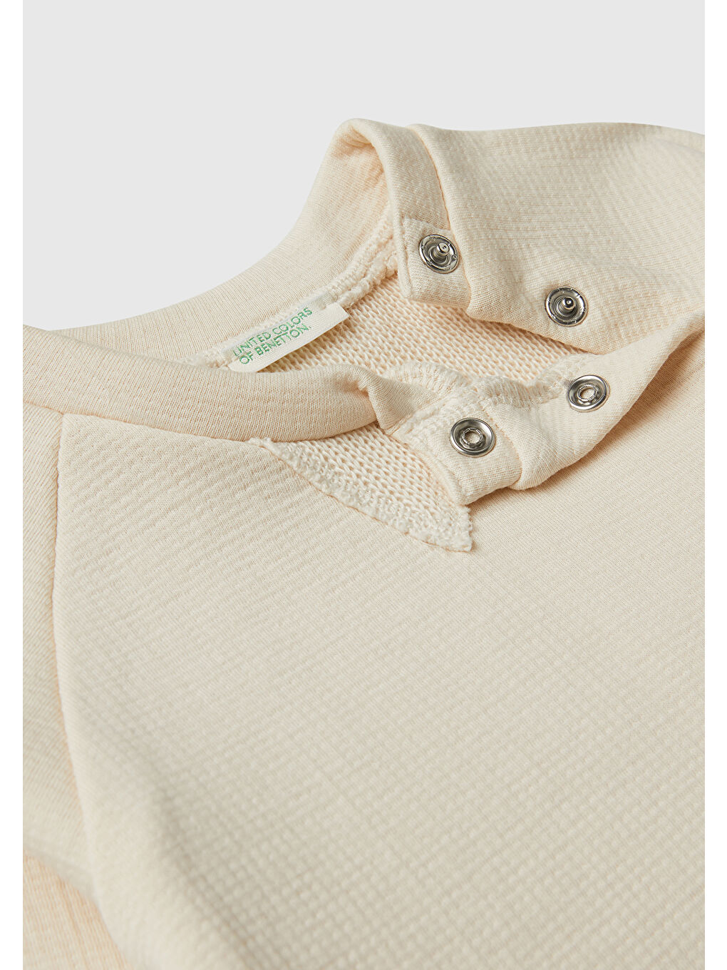 Bej Bebek Taş Rengi Yakası Üçgen Motifli Ribana  Sweatshirt-2