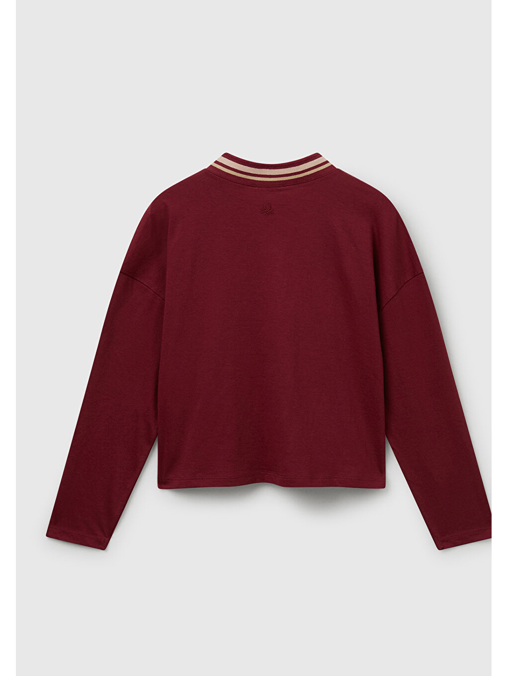 Kız Çocuk Bordo Payet İşlemeli Şeritli V Yaka Boxy Fit Uzun Kollu T-shirt-1