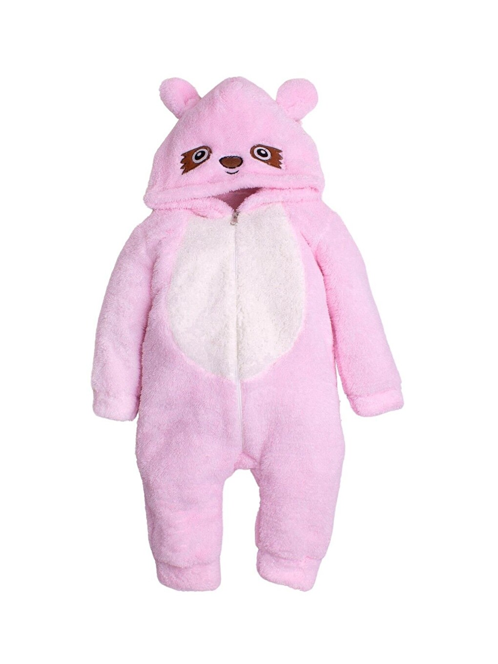 Pembe Kışlık Tatlı Pelüş Pamuklu Göz Nakışlı Kapüşonlu Bebek Çocuk Welsoft Tulum