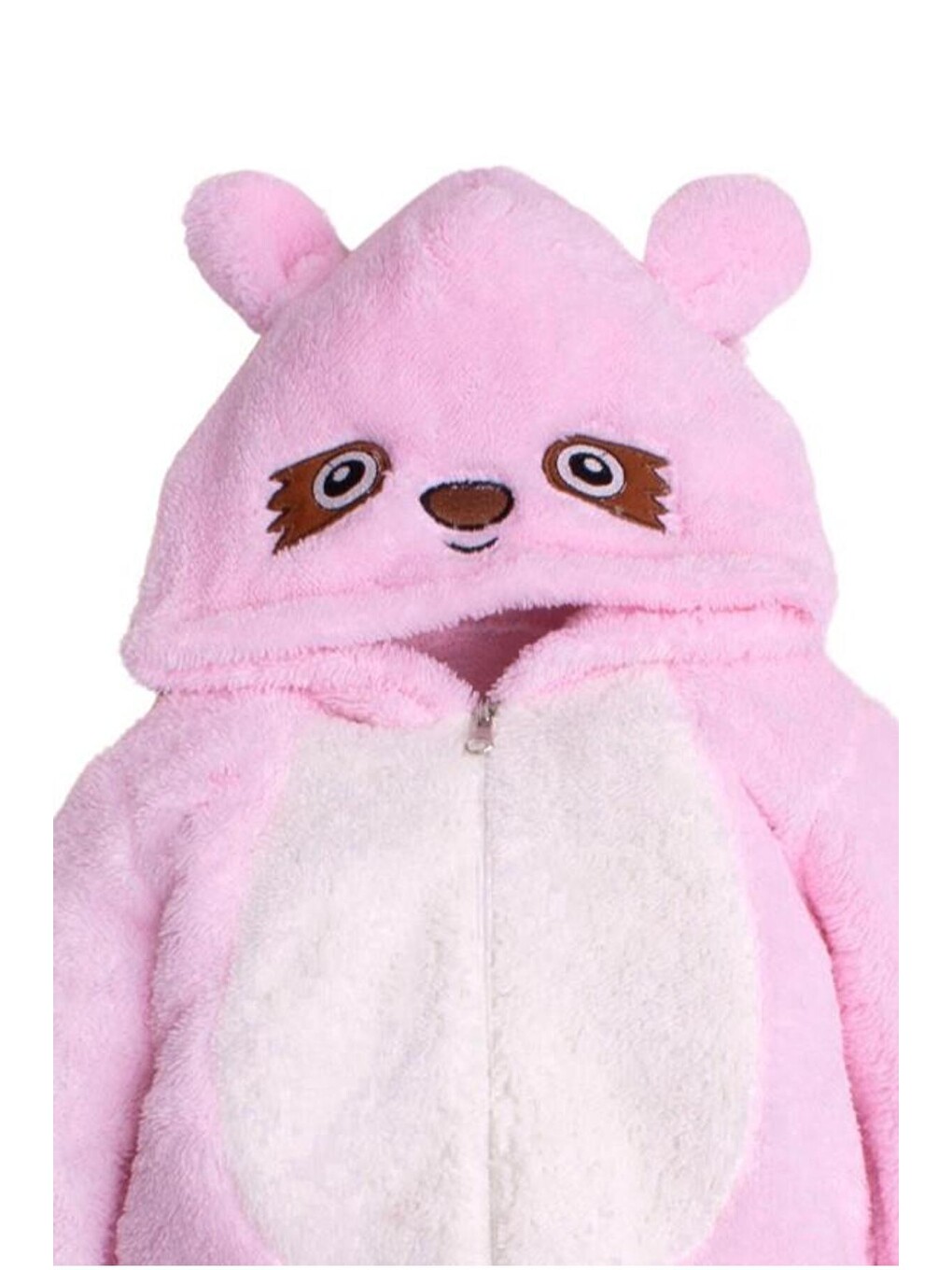 Pembe Kışlık Tatlı Pelüş Pamuklu Göz Nakışlı Kapüşonlu Bebek Çocuk Welsoft Tulum-1