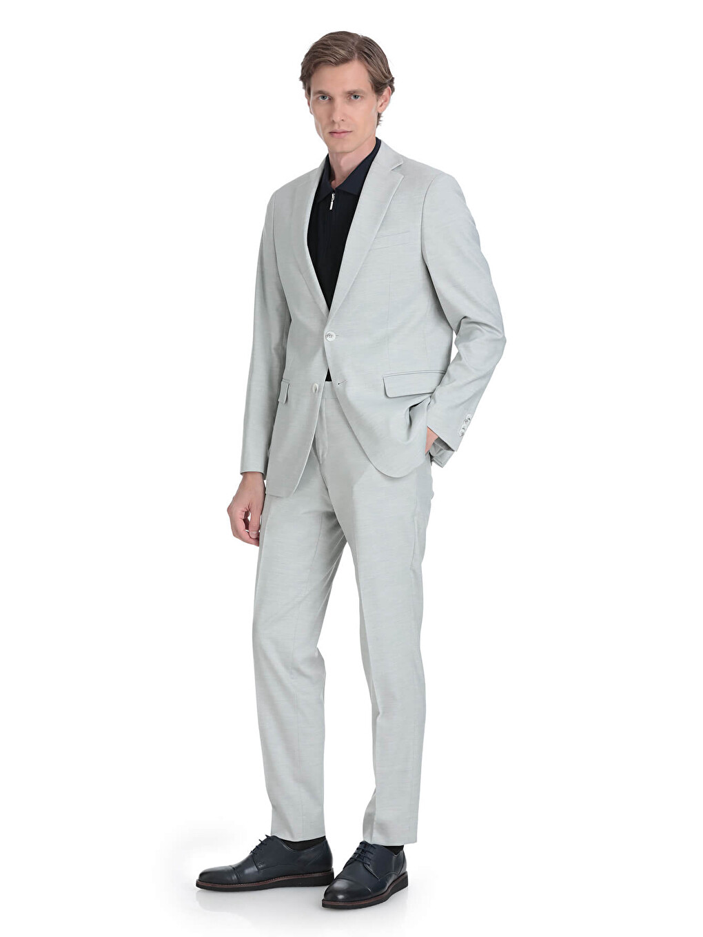 Gri Comfort Fit Mono Yaka Klasik Takım Elbise