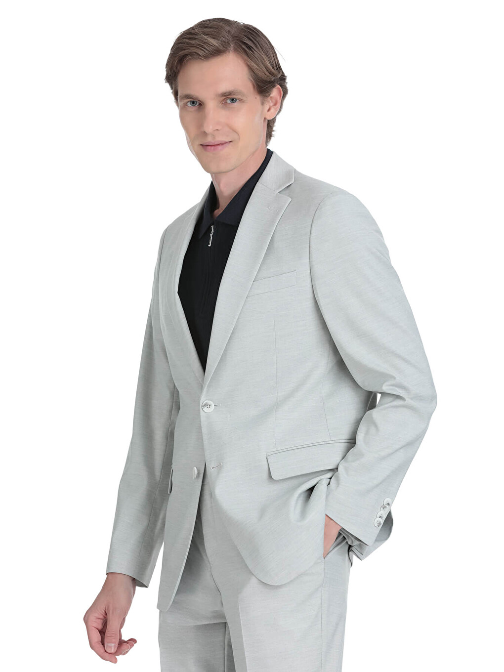 Gri Comfort Fit Mono Yaka Klasik Takım Elbise-1