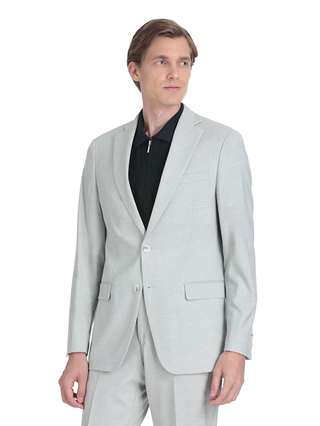 Gri Comfort Fit Mono Yaka Klasik Takım Elbise-2