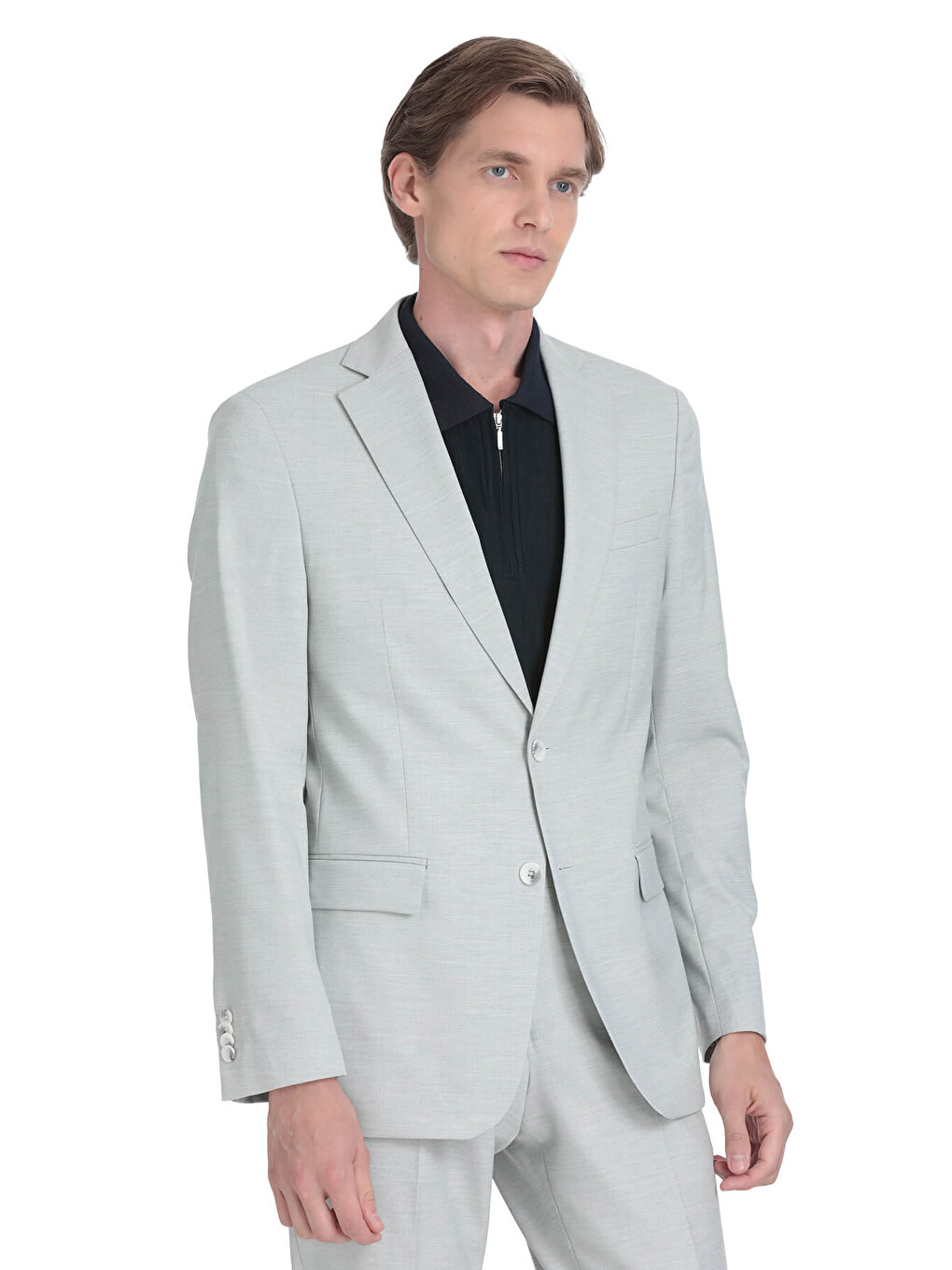 Gri Comfort Fit Mono Yaka Klasik Takım Elbise-3