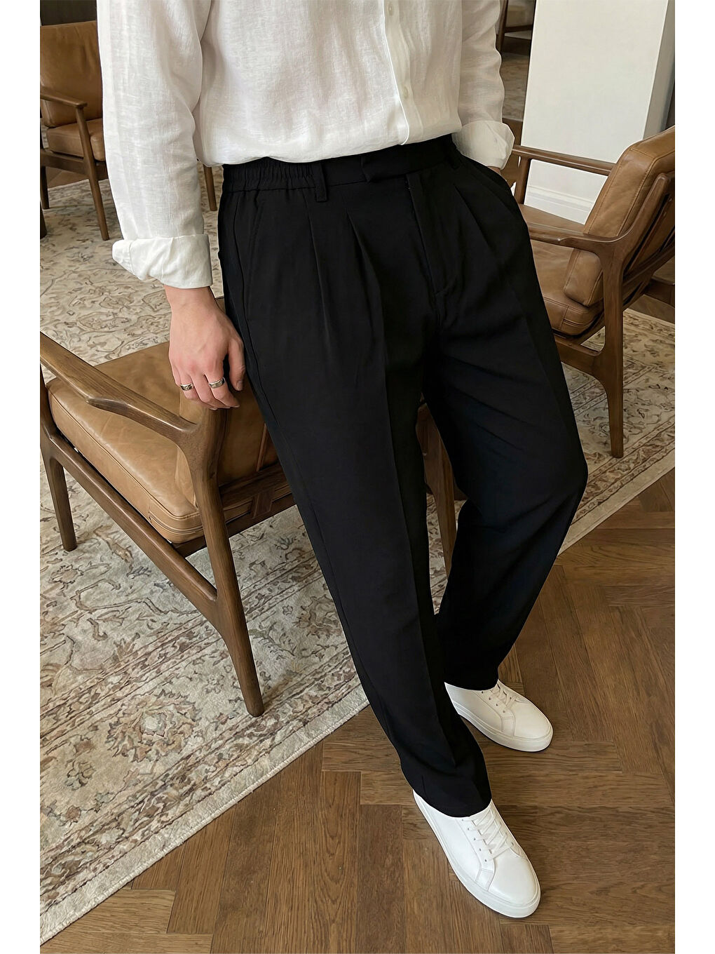 Siyah Baluga Extra Baggy Erkek Kumaş Pantolon-1