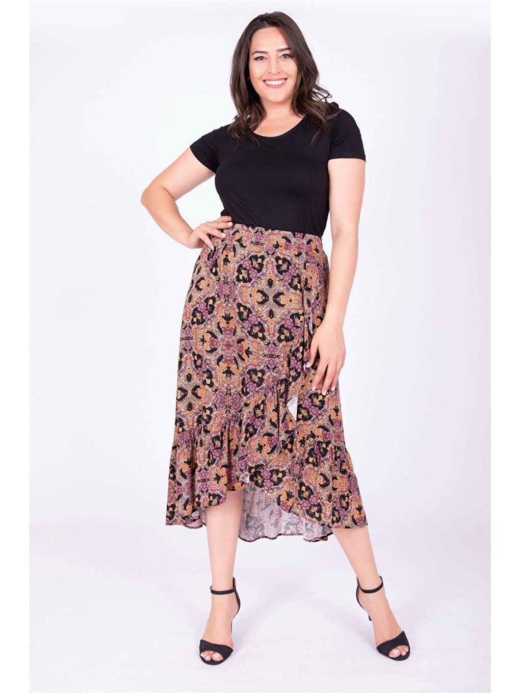 Karışık Fırfırlı Uzun Etek