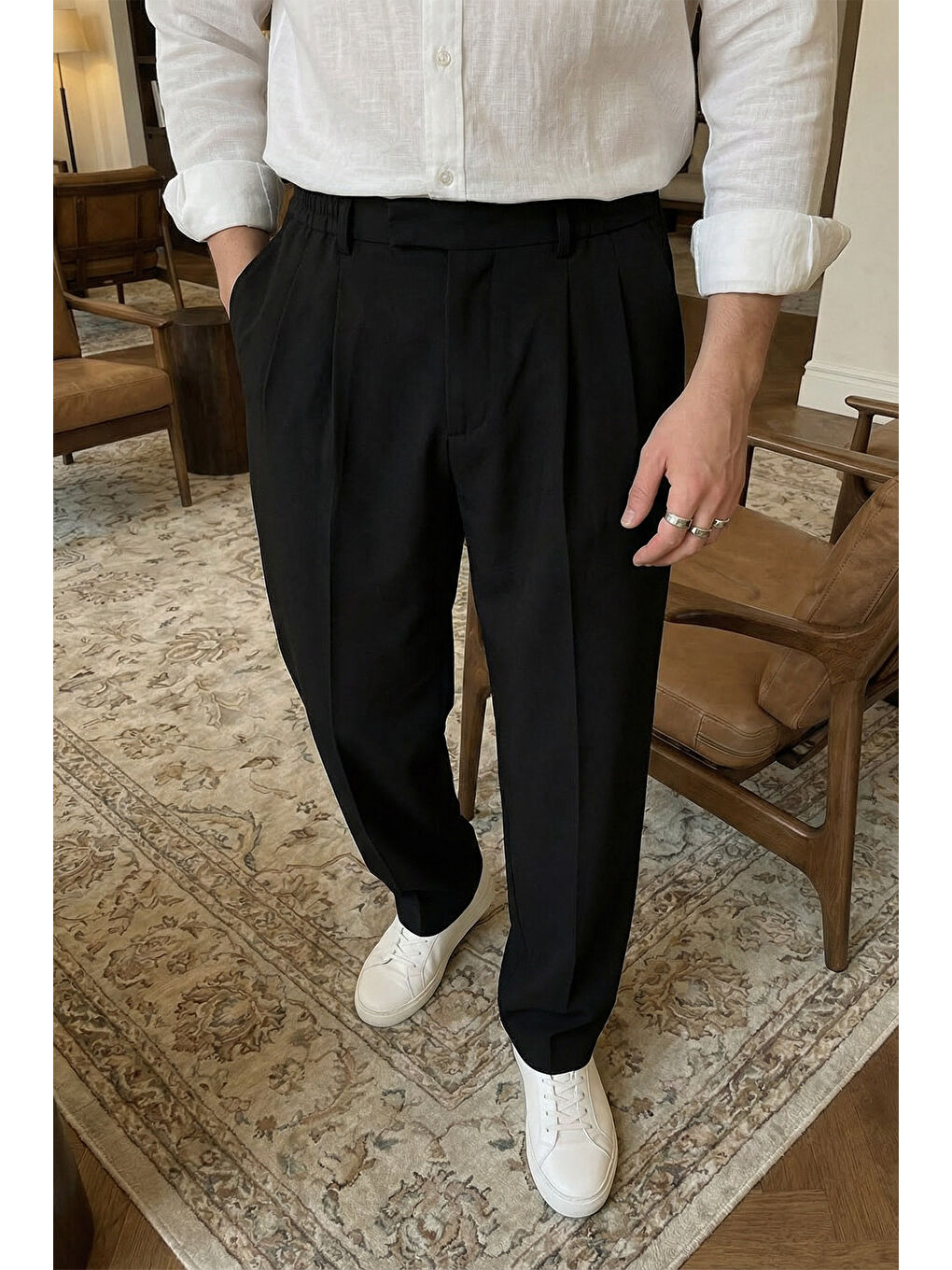 Siyah Baluga Extra Baggy Erkek Kumaş Pantolon-2