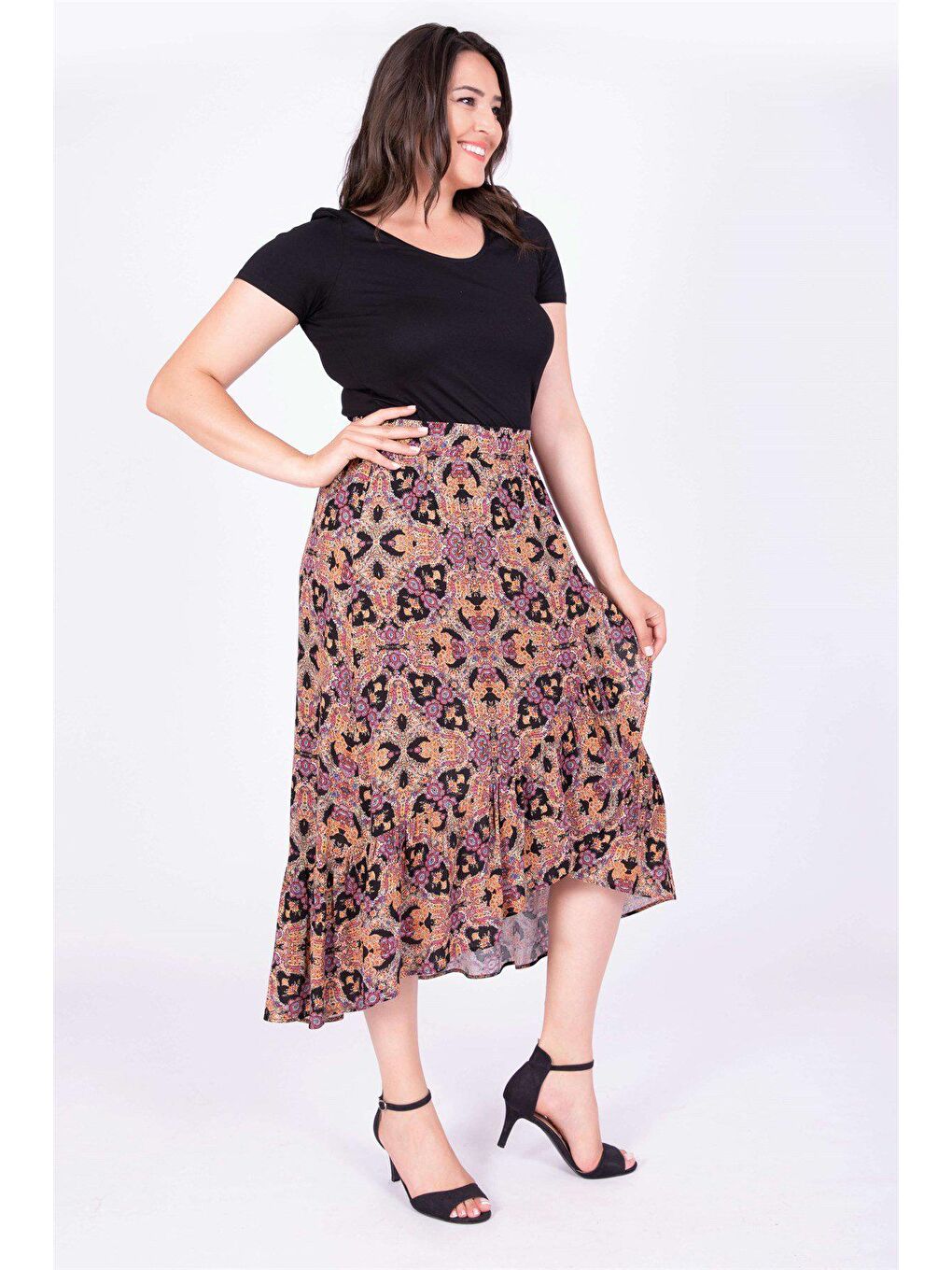 Karışık Fırfırlı Uzun Etek-1