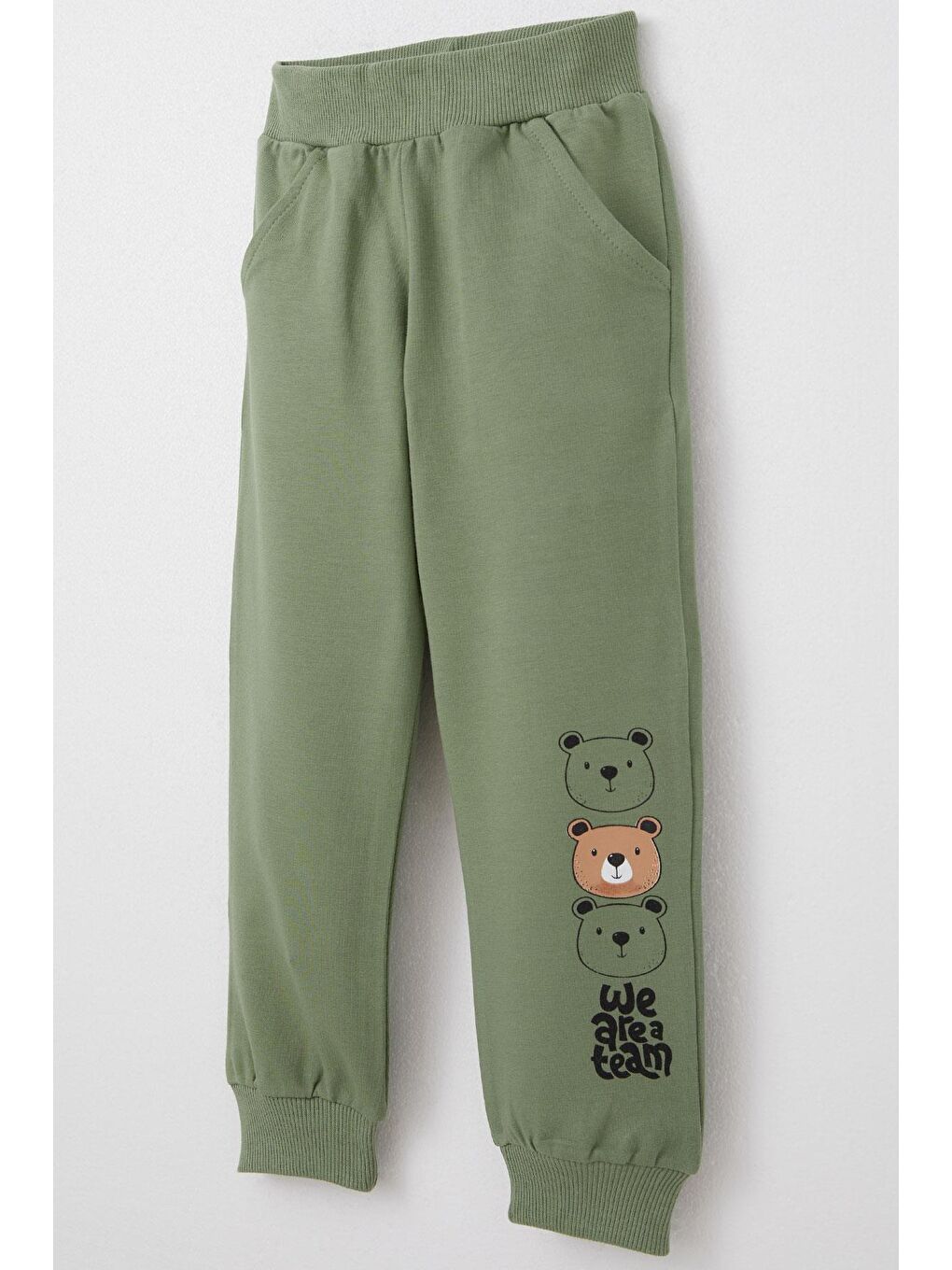 Erkek Bebek Eşofman Takım Sevimli Ayıcık Desenli Kanguru Cepli Haki Yeşil (9 Ay-1 Yaş)-6