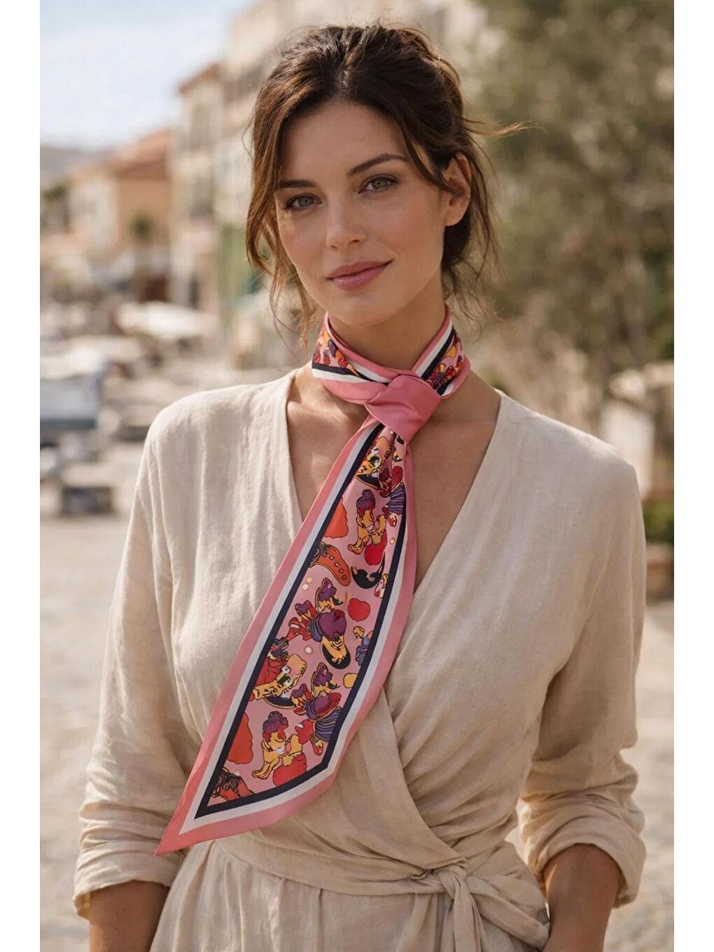 Kadın Pembe Figürlü Desenli Boyun Fuları FLR1015 PEMBE