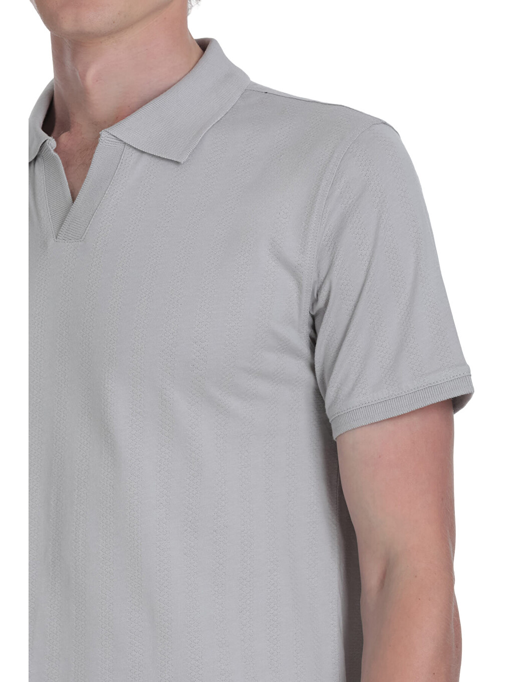 Gri Regular Fit Apaş Yaka Pamuklu Tişört-3