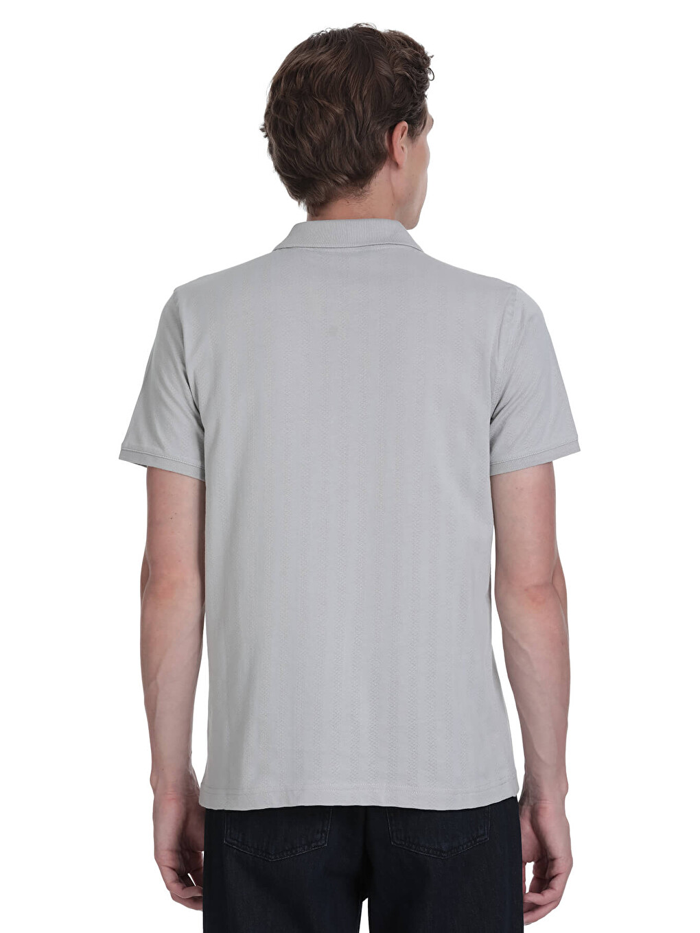 Gri Regular Fit Apaş Yaka Pamuklu Tişört-4