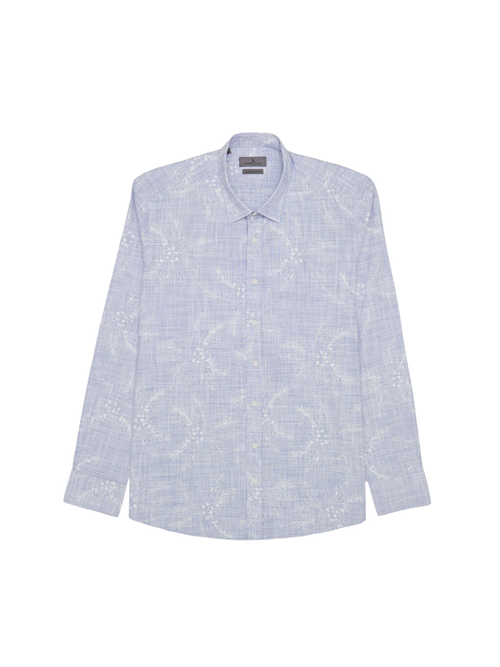 Erkek Lacivert Slim Fit Dar Kesim Gizli Düğme Yaka %100 Pamuk Baskılı Gömlek-5