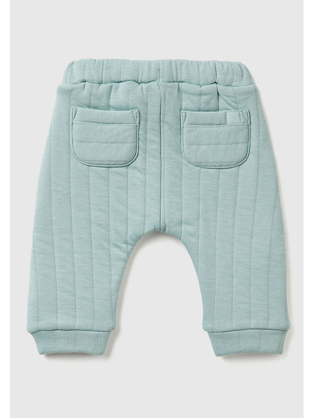 Bebek Gri-Yeşil Logo Etiketli Beli Lastikli İpli Hafif Dolgulu Eşofman Altı-1