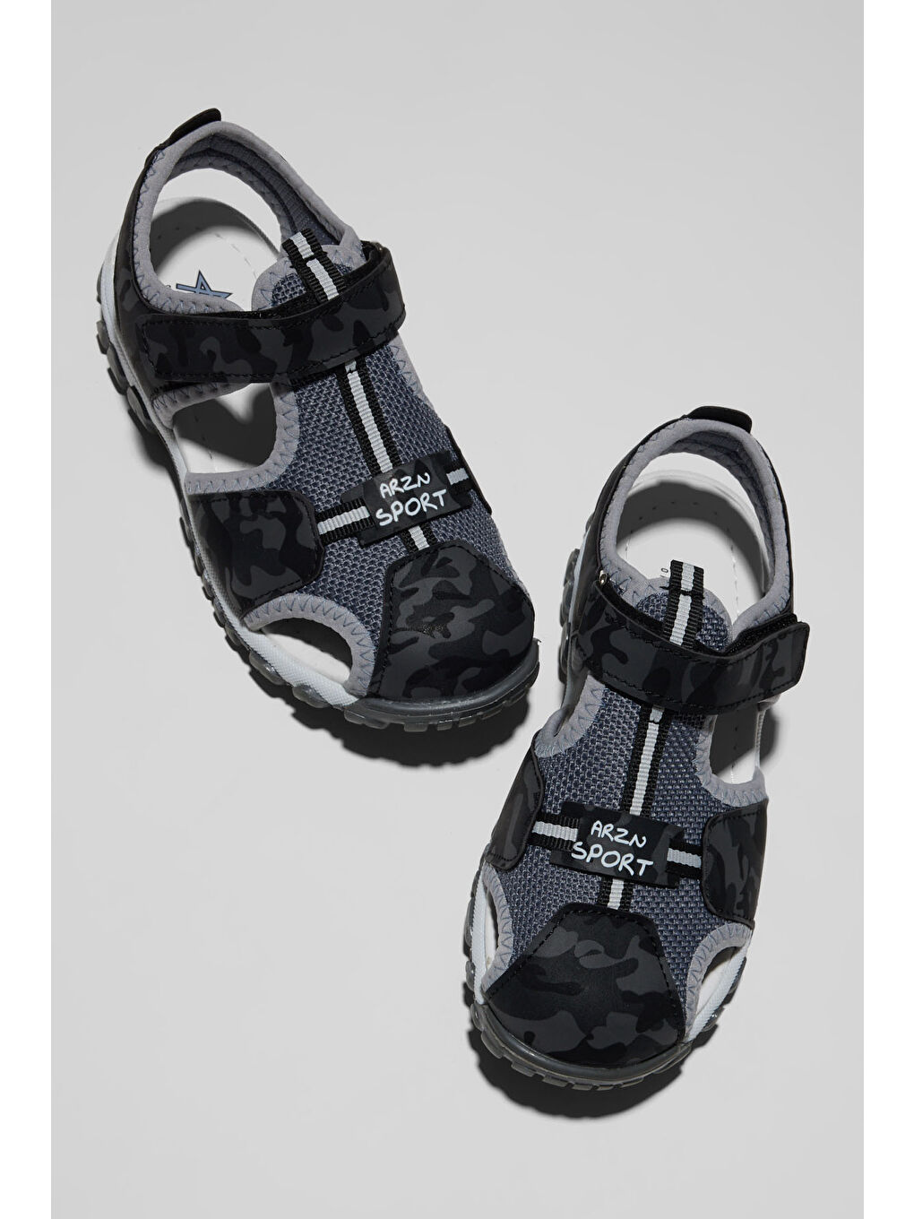 Çocuk Unisex Siyah Kamuflaj Çoçuk Cırtlı Rahat Kalıp Sandalet-3