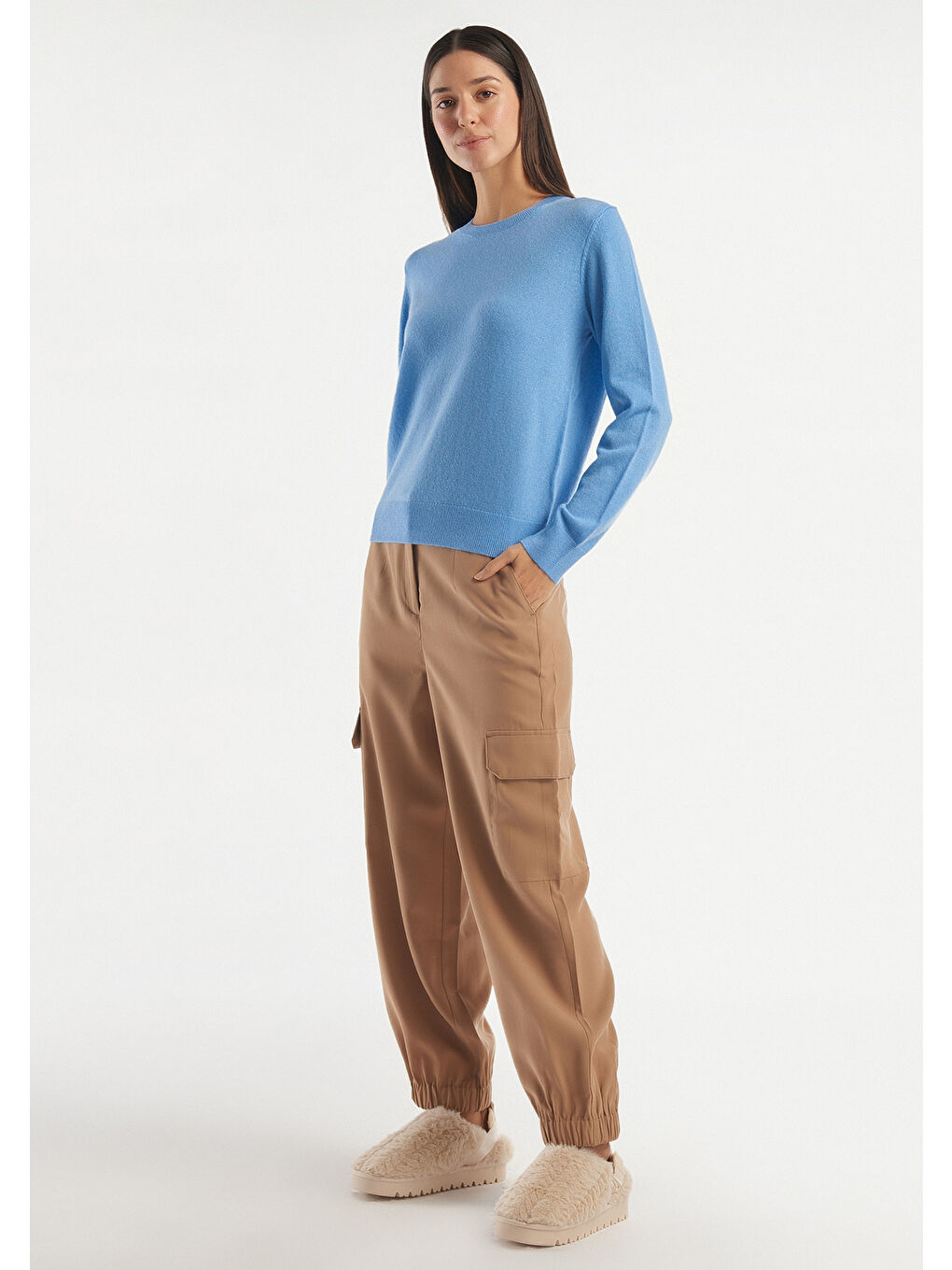 Kadın Mavi %100 Kaşmir Kazak