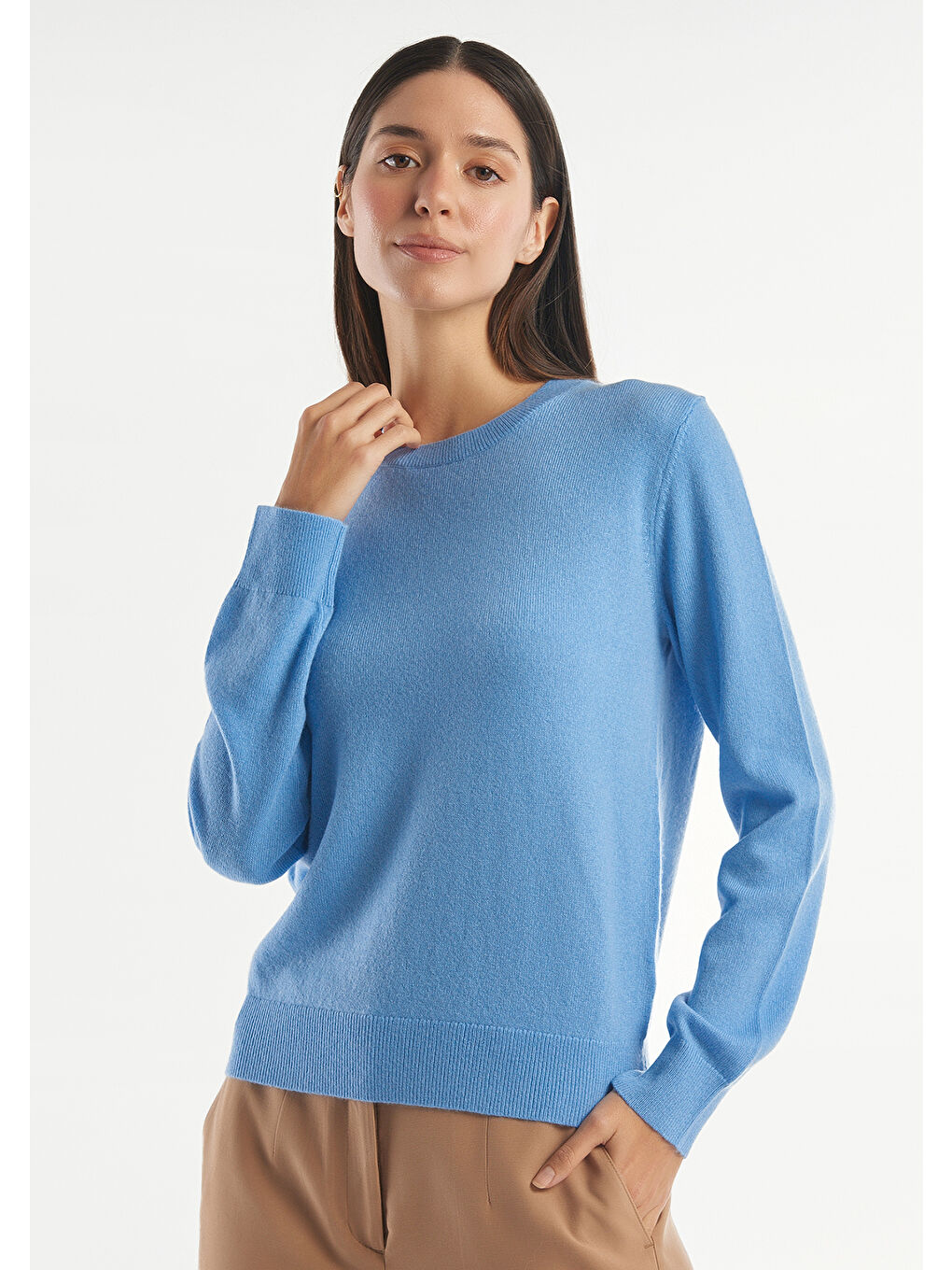 Kadın Mavi %100 Kaşmir Kazak-1