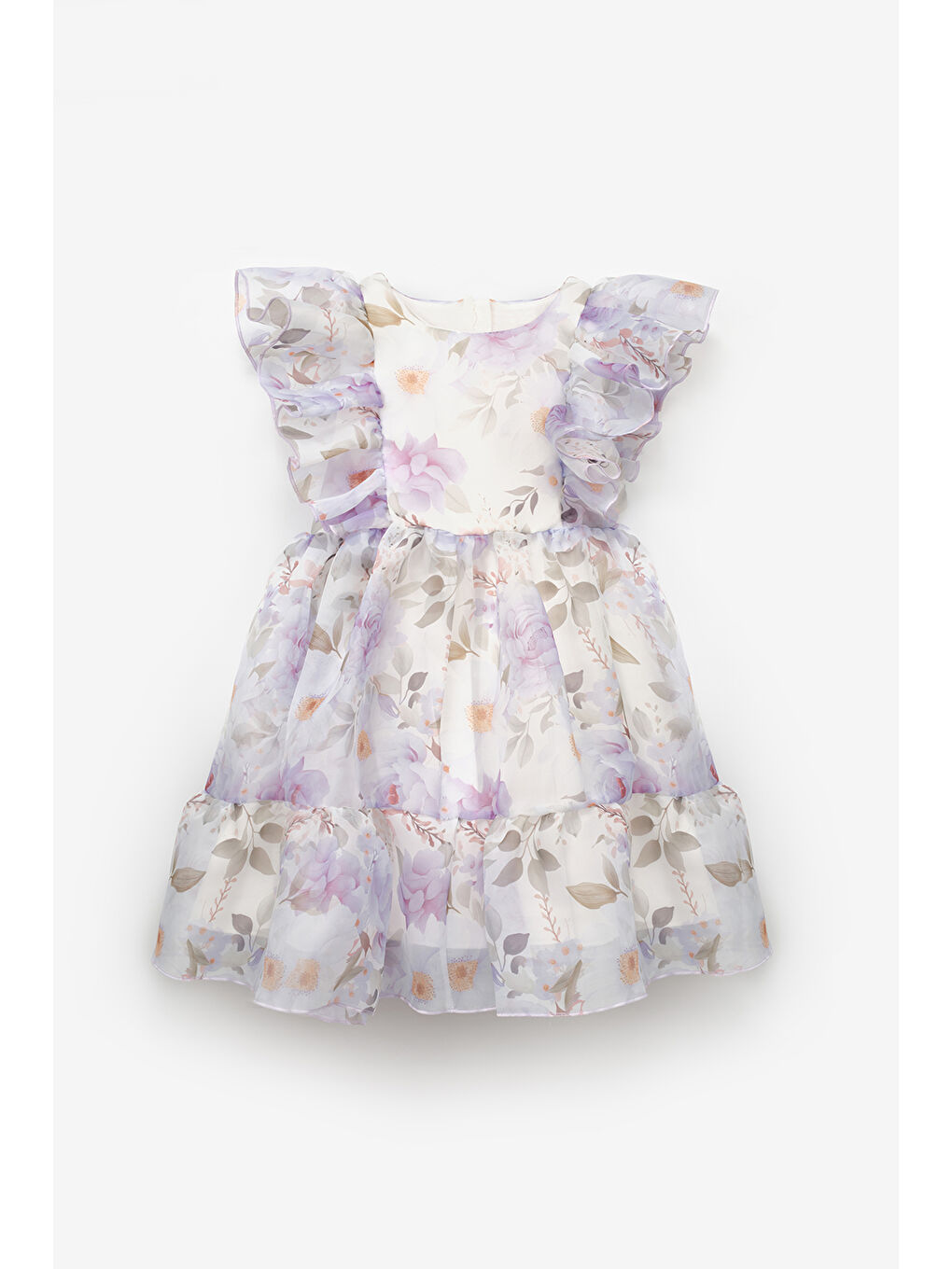Lila Çiçek Desenli Organze Kız Çocuk Elbise - Uliana-2