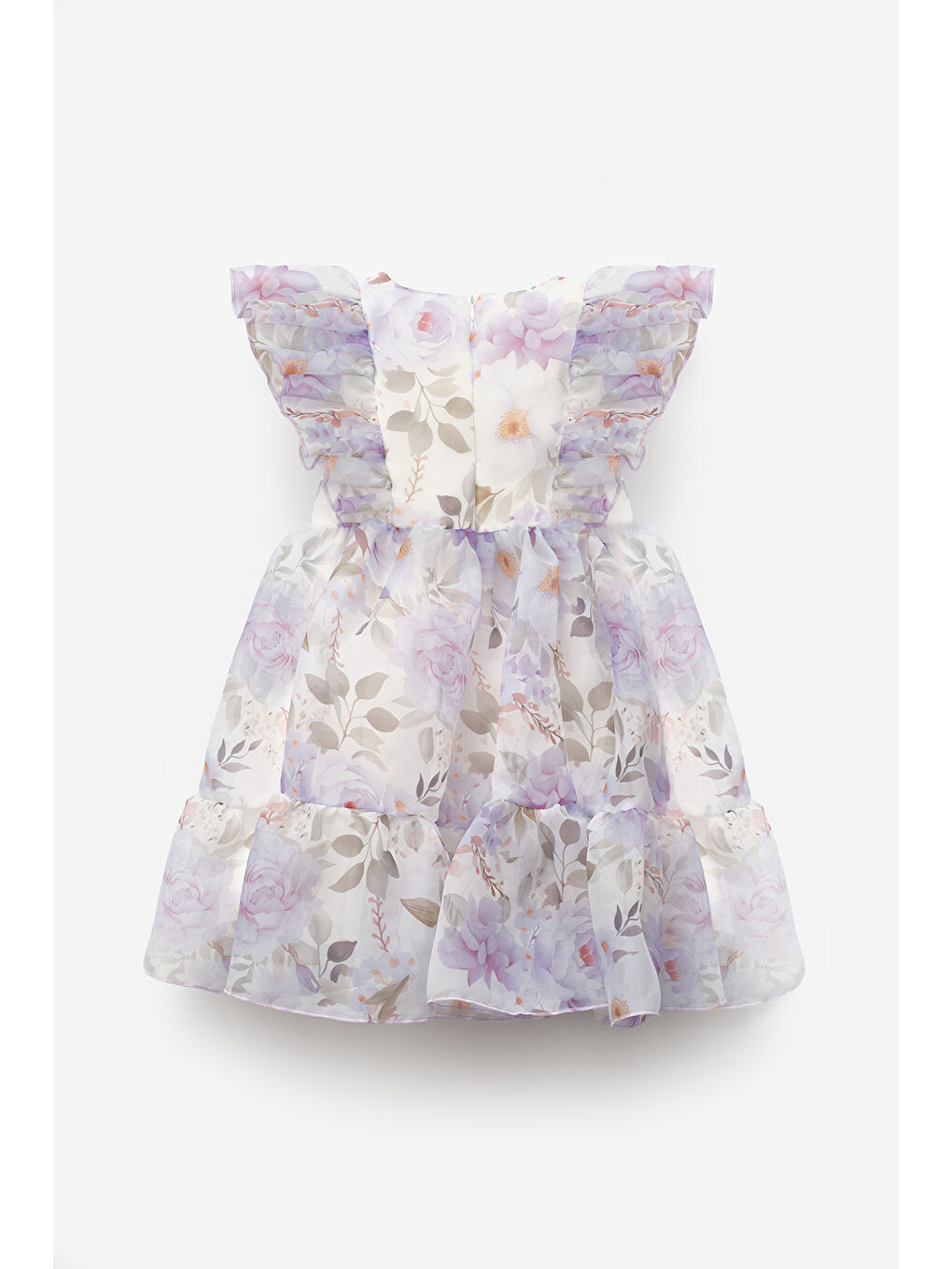 Lila Çiçek Desenli Organze Kız Çocuk Elbise - Uliana-3