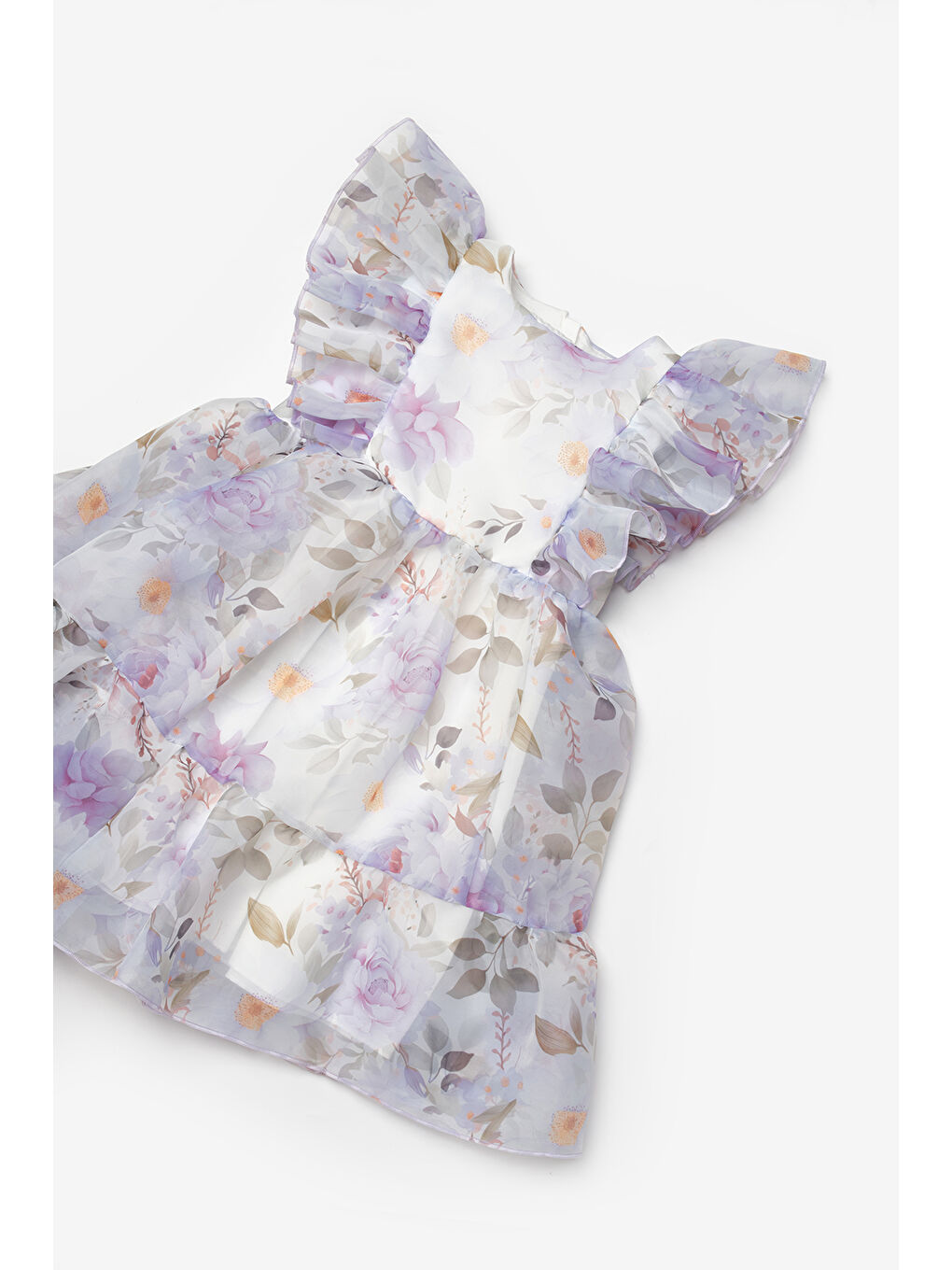 Lila Çiçek Desenli Organze Kız Çocuk Elbise - Uliana-4