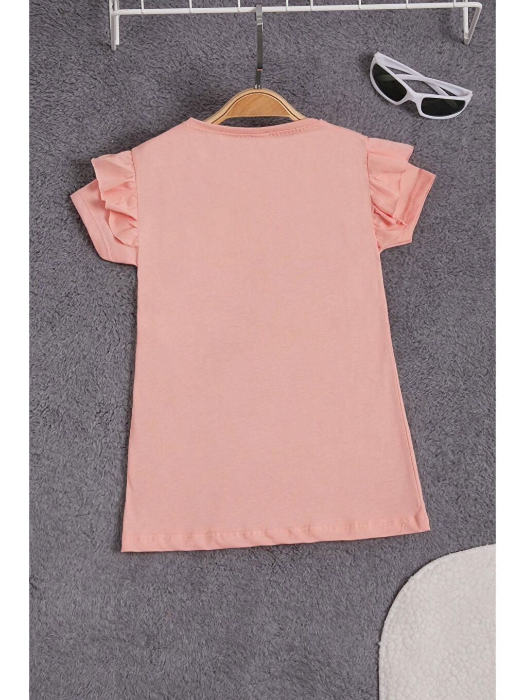 Pembe Somon Pelüş Ayıcıklı Fırfırlı Kız Çocuk T-shirt 15539-2