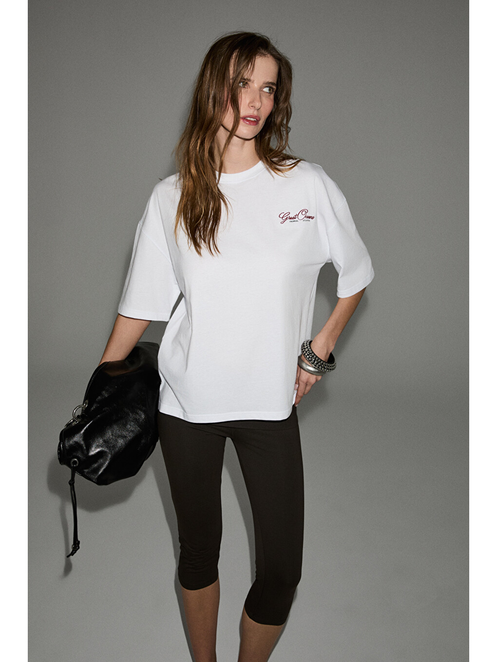 Beyaz GERANIUM Kadın Yuvarlak Yakalı Organik Pamuklu Baskı Detaylı BEYAZ T-Shirt-5