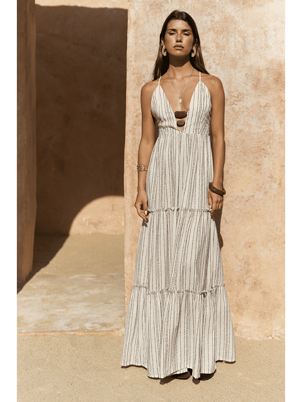 Kahverengi Asman Boncuk Detay Kahve Elbise-1