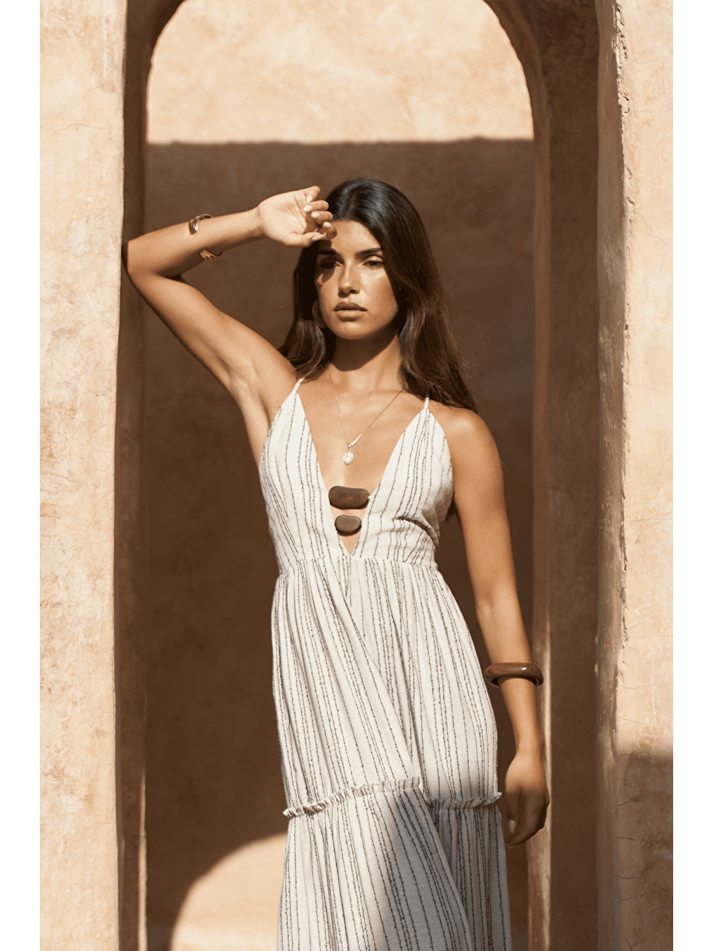 Kahverengi Asman Boncuk Detay Kahve Elbise-2