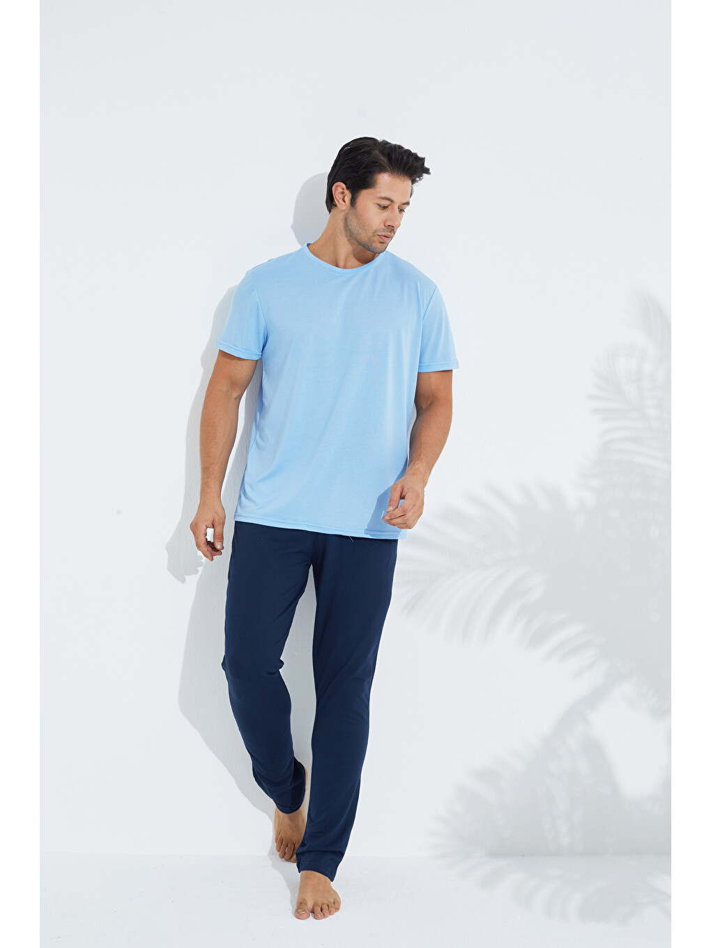 Mavi Kısa Kollu Örme Erkek Pijama Takım 7794-2