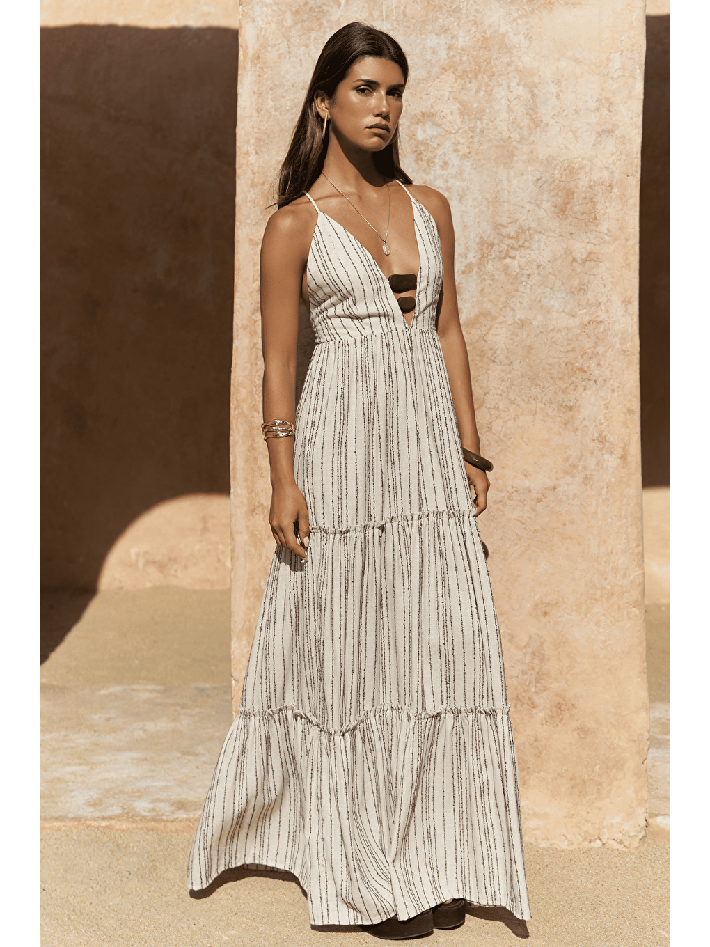 Kahverengi Asman Boncuk Detay Kahve Elbise-3