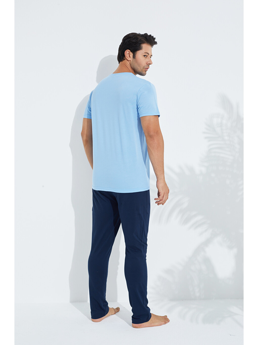 Mavi Kısa Kollu Örme Erkek Pijama Takım 7794-3