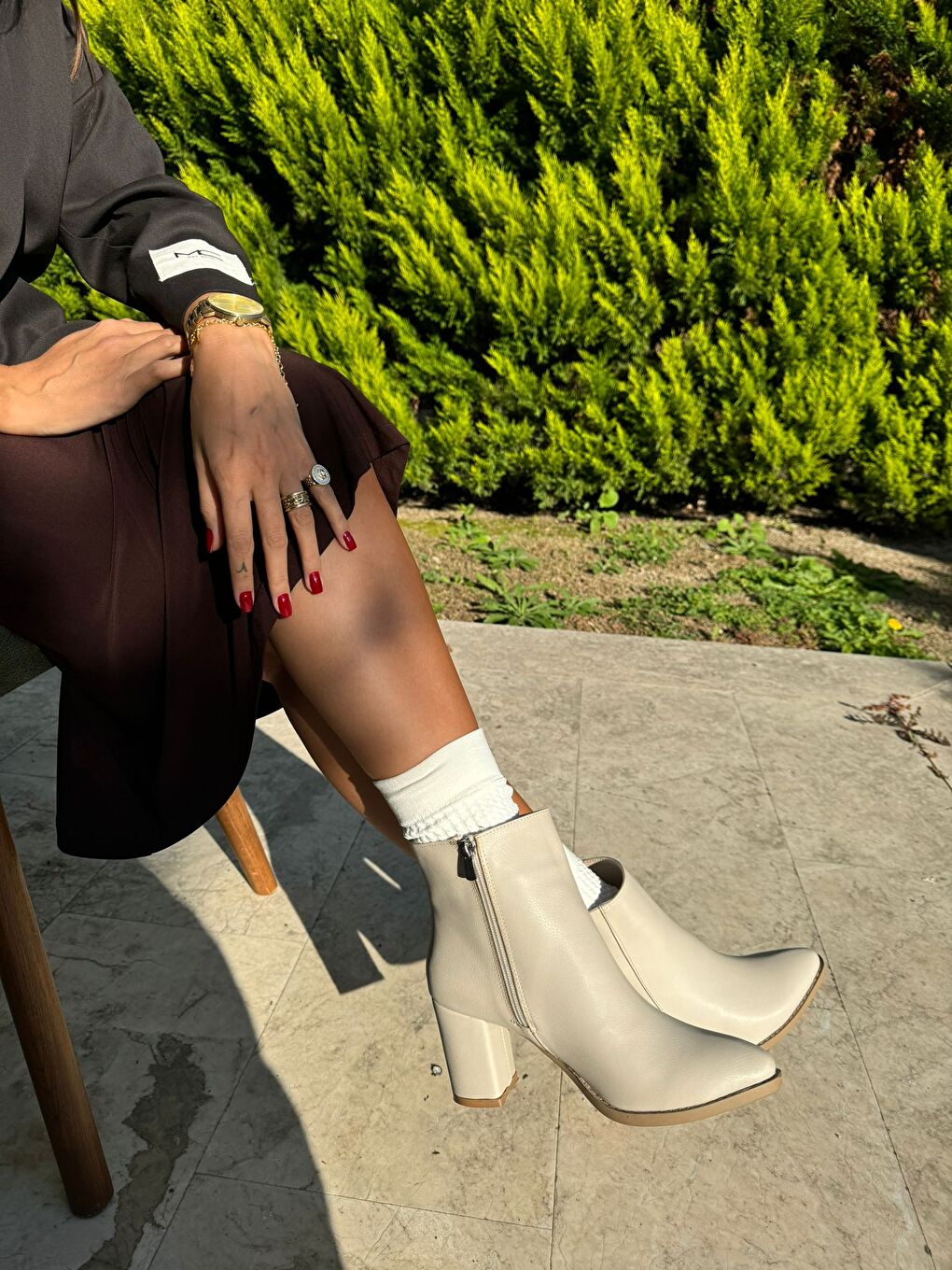 Bej Kadın Topuklu Bot (7,5 Cm ) Topuk Boyu