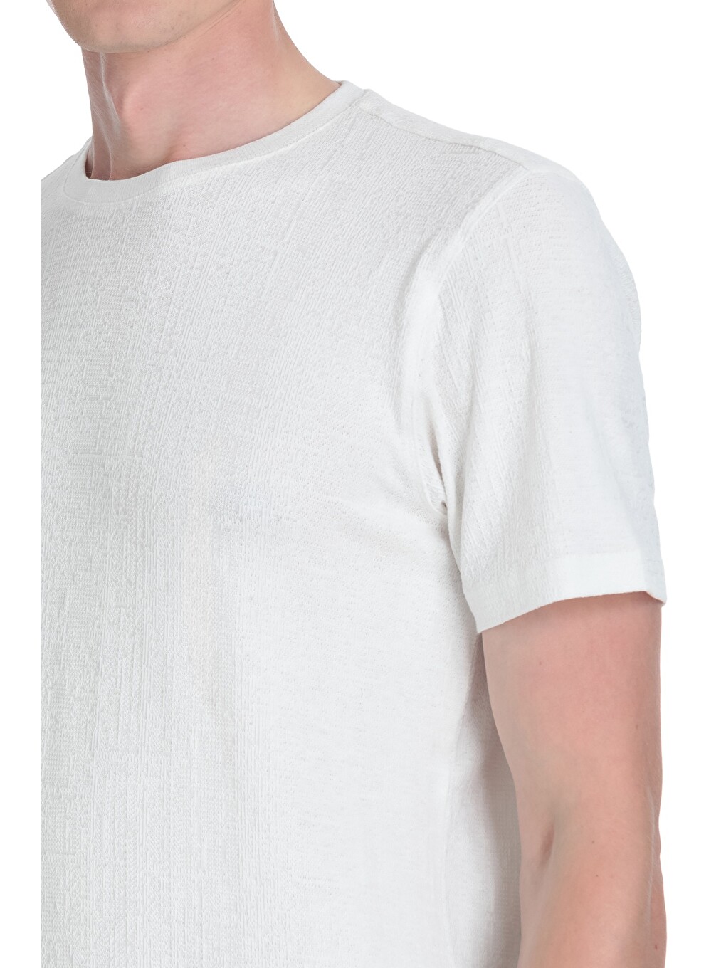 Beyaz Regular Fit Bisiklet Yaka Tişört-3