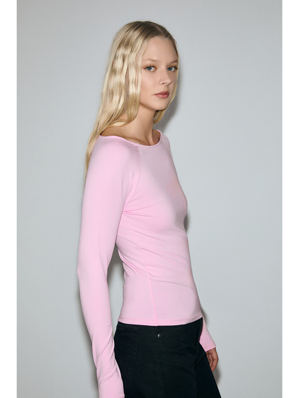 Karakola Kadın Organik Pamuklu Kayık Yaka Reglan Kol Slim Fit Pembe Bluz-3